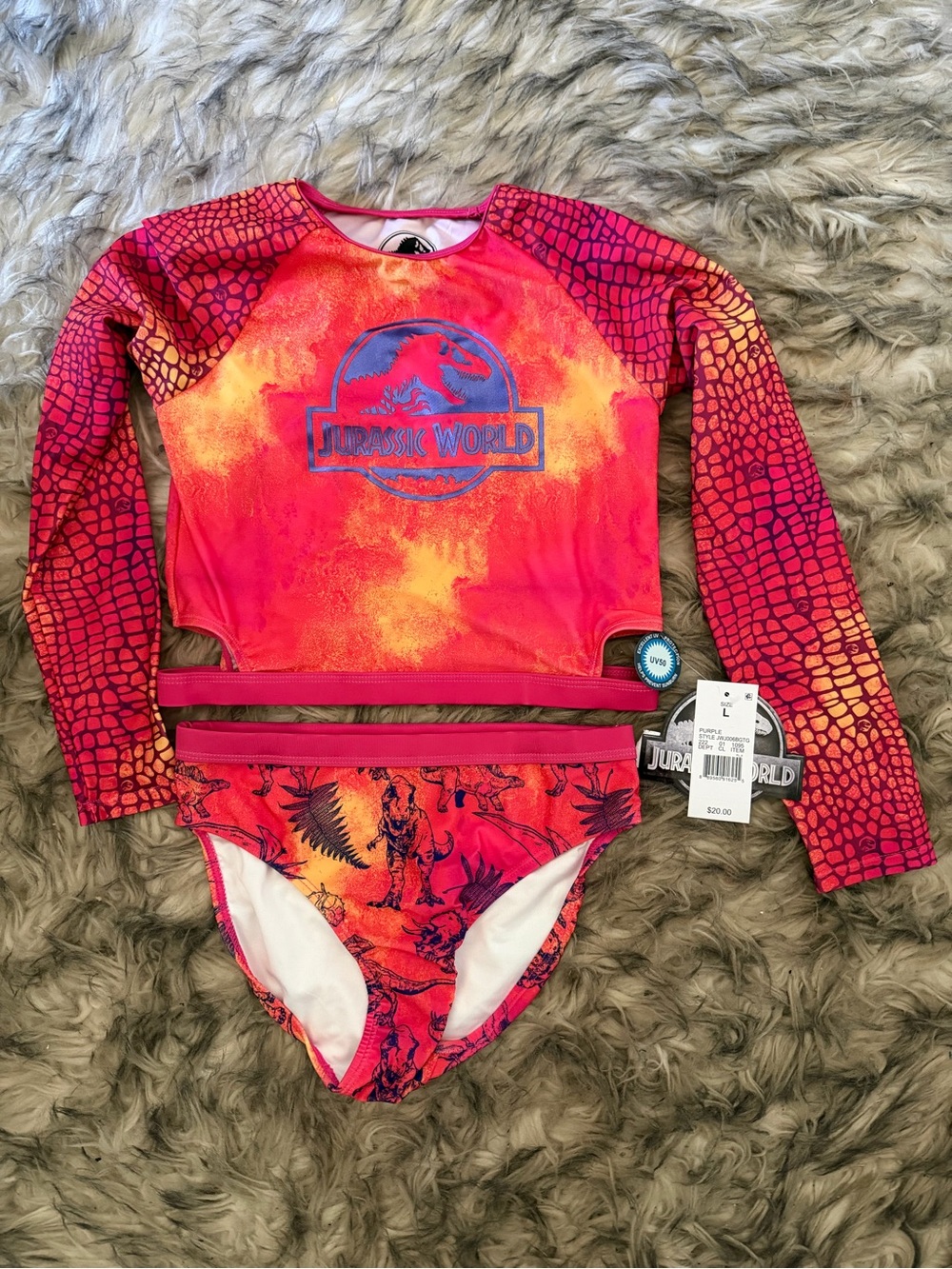 Jurassic World Pink & Orange Long-Sleeve Rashguard Swim Set